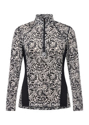 Long sleeve riding shirt with black and white pattern shown front view on a white background