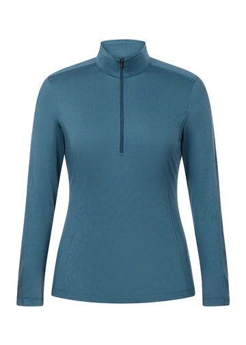 Teal long sleeve riding shirt with quarter zip shown front view on a white background