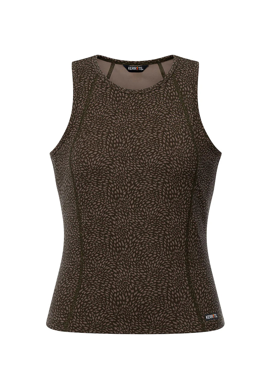 Kerrits Printed Sport Tank in Mocha brown on white background