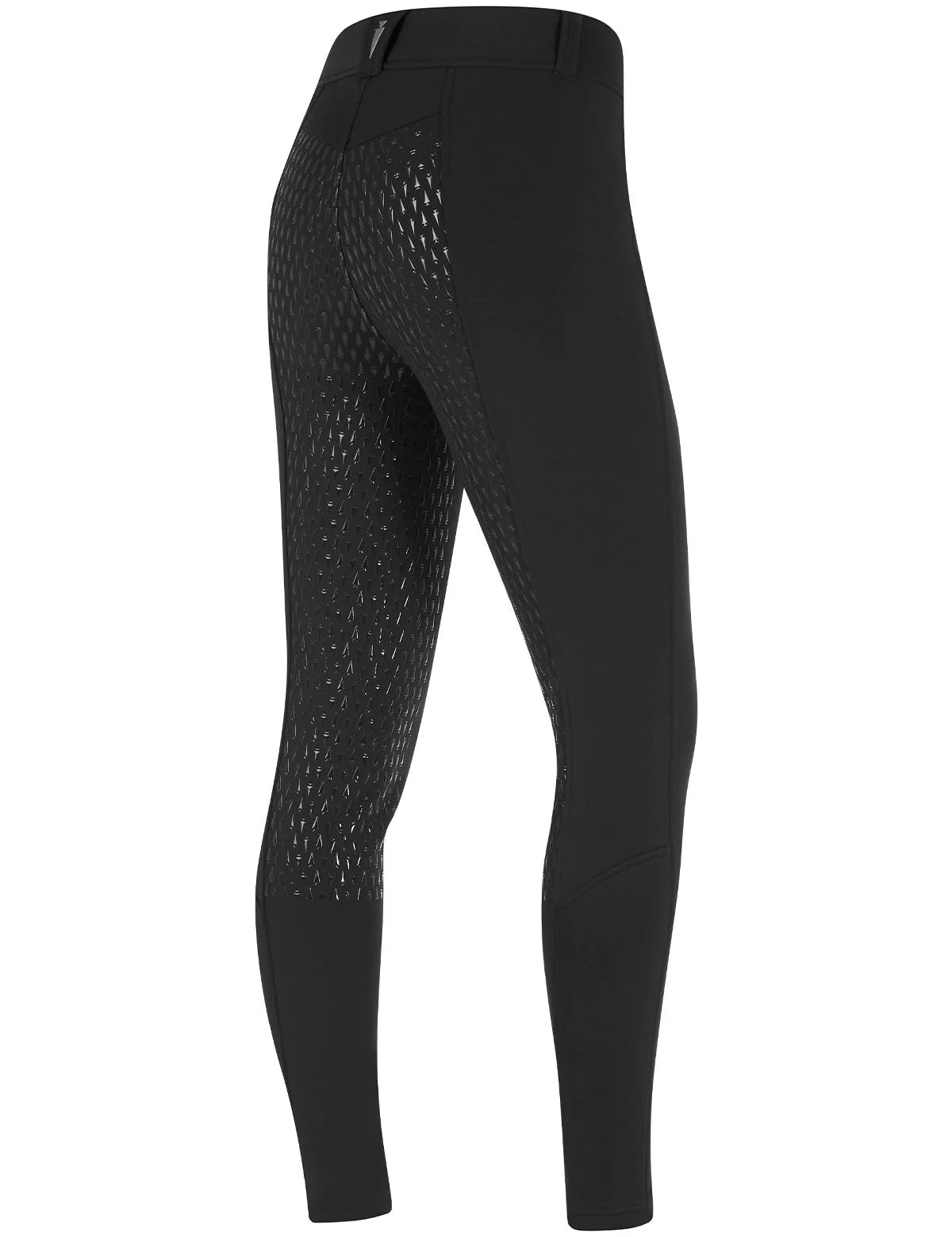 Angled back view of the Kerrits 3-Season Tailored Full Seat Breeches in black on a white background