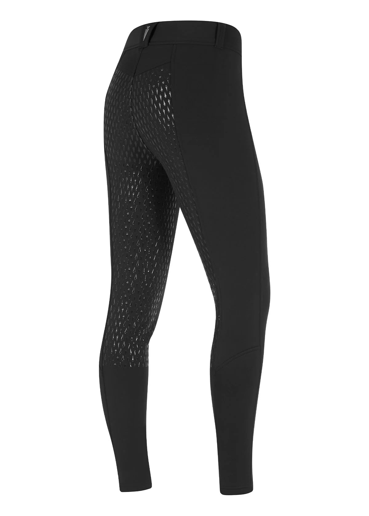 Angled back view of the Kerrits 3-Season Tailored Full Seat Breeches in black on a white background