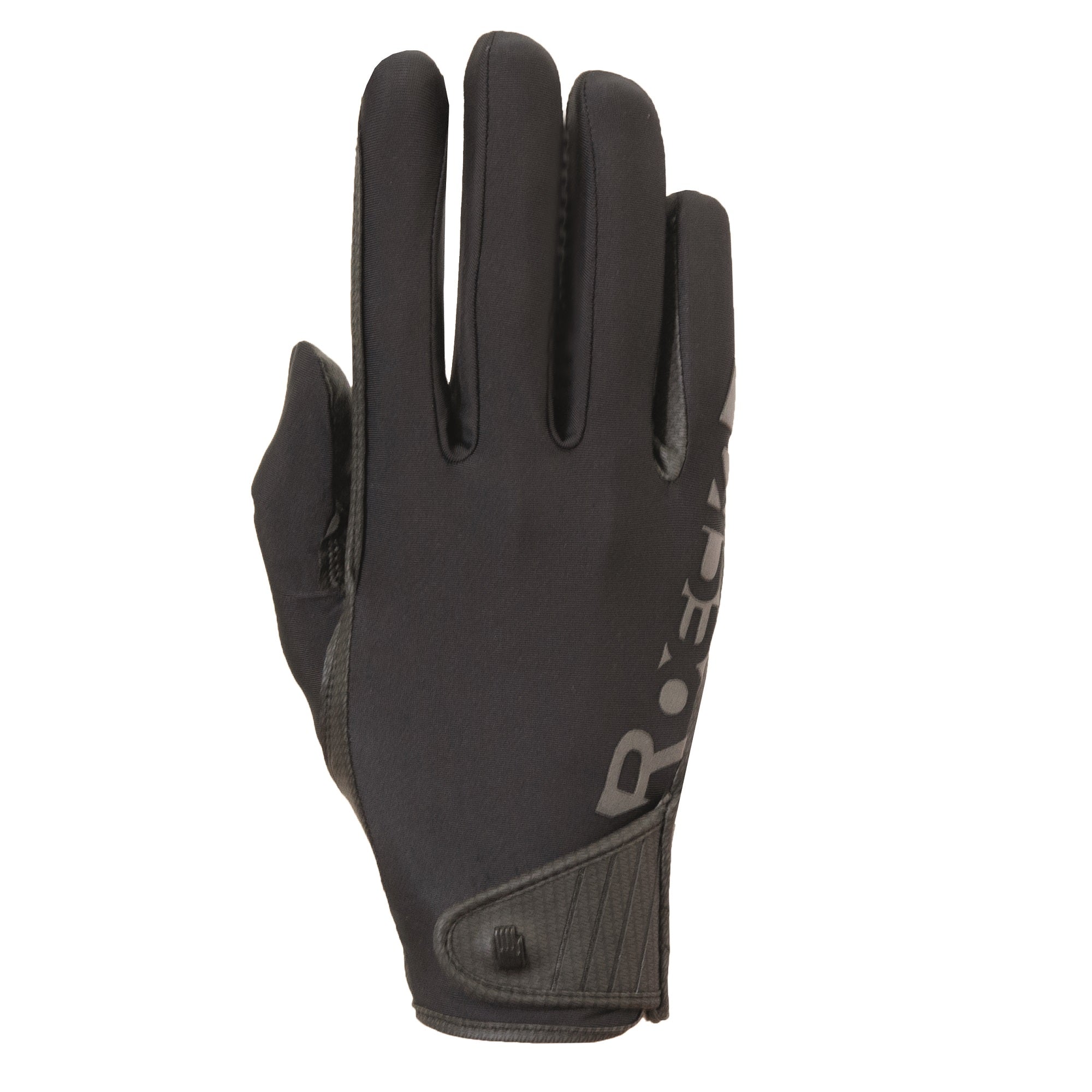 View of the back of the black Roeckl Muenster Riding Gloves on a white background