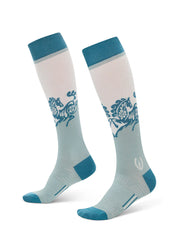 Left and right side views of a pair of Kerrits Frolic Horse Knee-Hi Socks in the color Shoreline