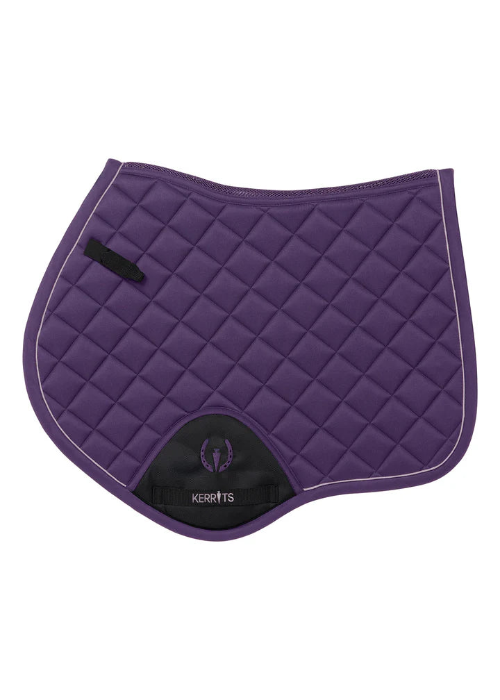 Side view of the Purple Kerrits Close Contact Saddle Pad on a white background
