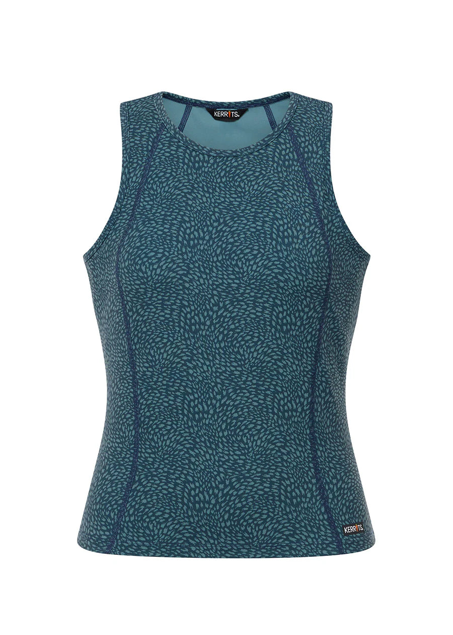 Kerrits Printed Sport Tank in Jasper blue on white background