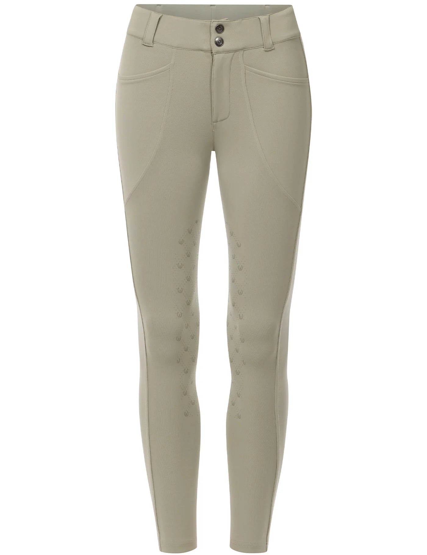 Front view of the tan Kerrits Kids Free Motion Coolcore Knee Patch Breech on a white background