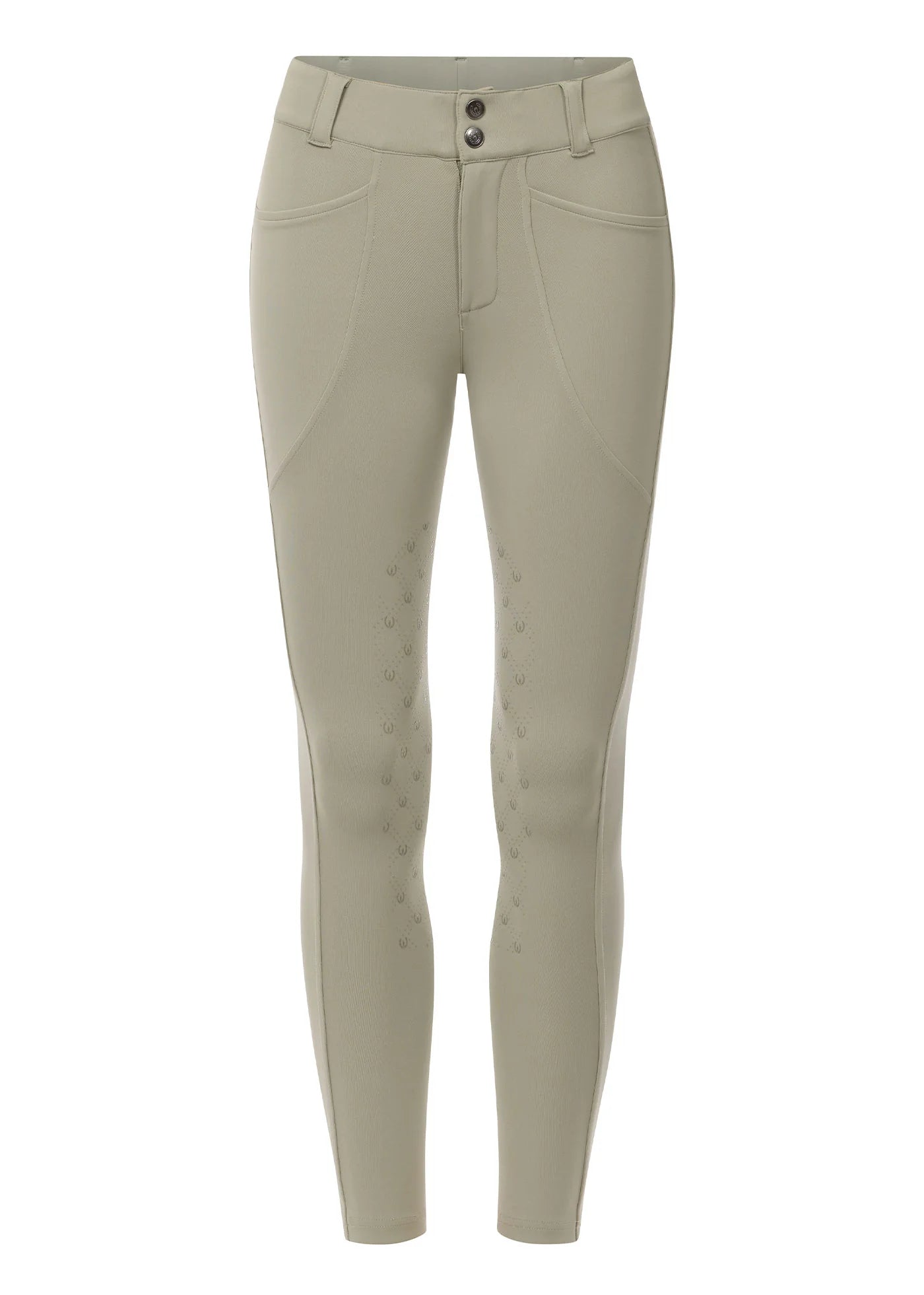 Front view of the tan Kerrits Kids Free Motion Coolcore Knee Patch Breech on a white background