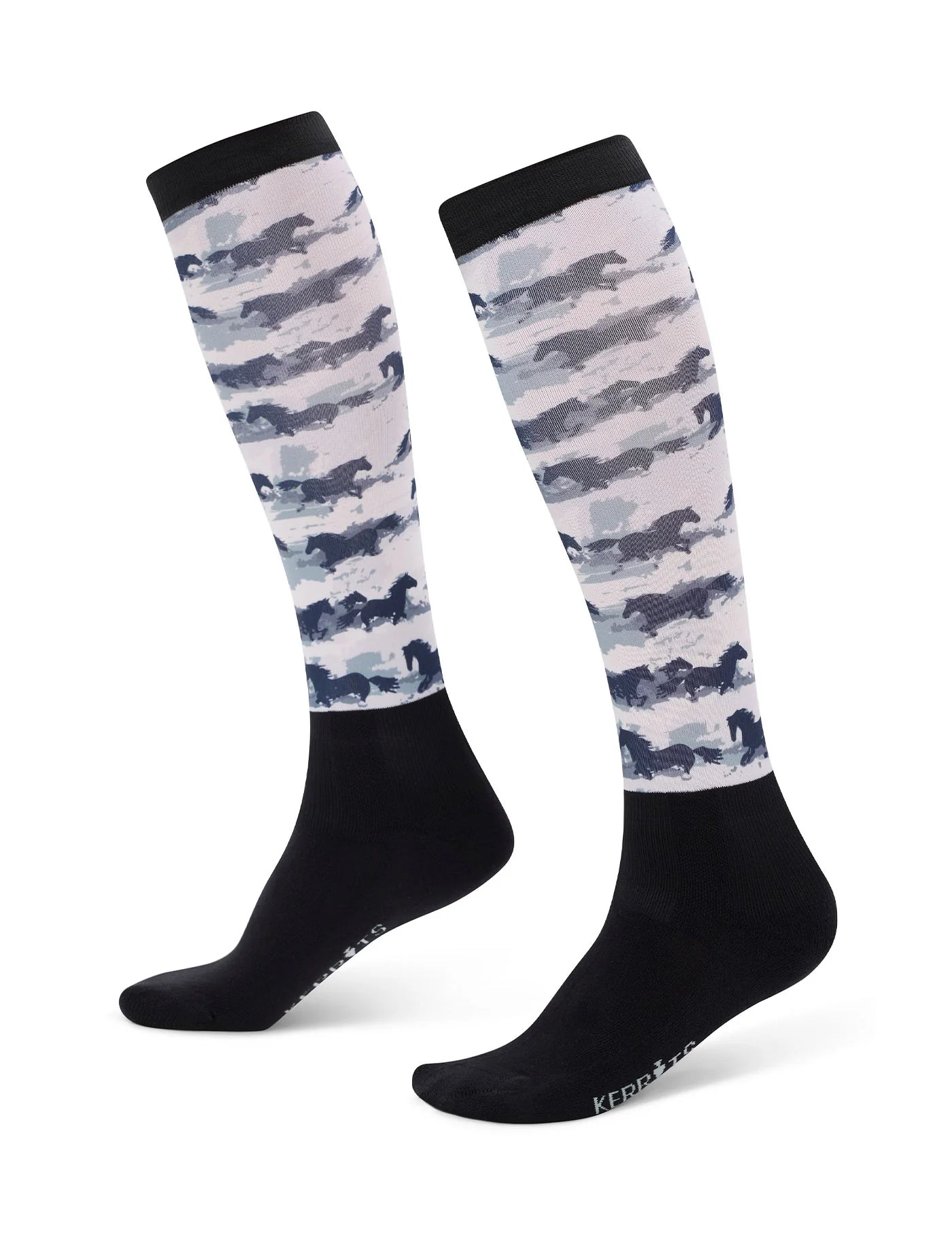 Left and right side views of the Kerrits Kids Dual Zone Boot Socks in the color Mist Brushstrokes