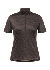 Brown short sleeve riding shirt with quarter zip shown front view on a white background