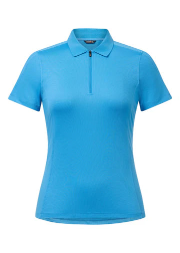 Short sleeve polo shirt in bright blue shown front view on a white background