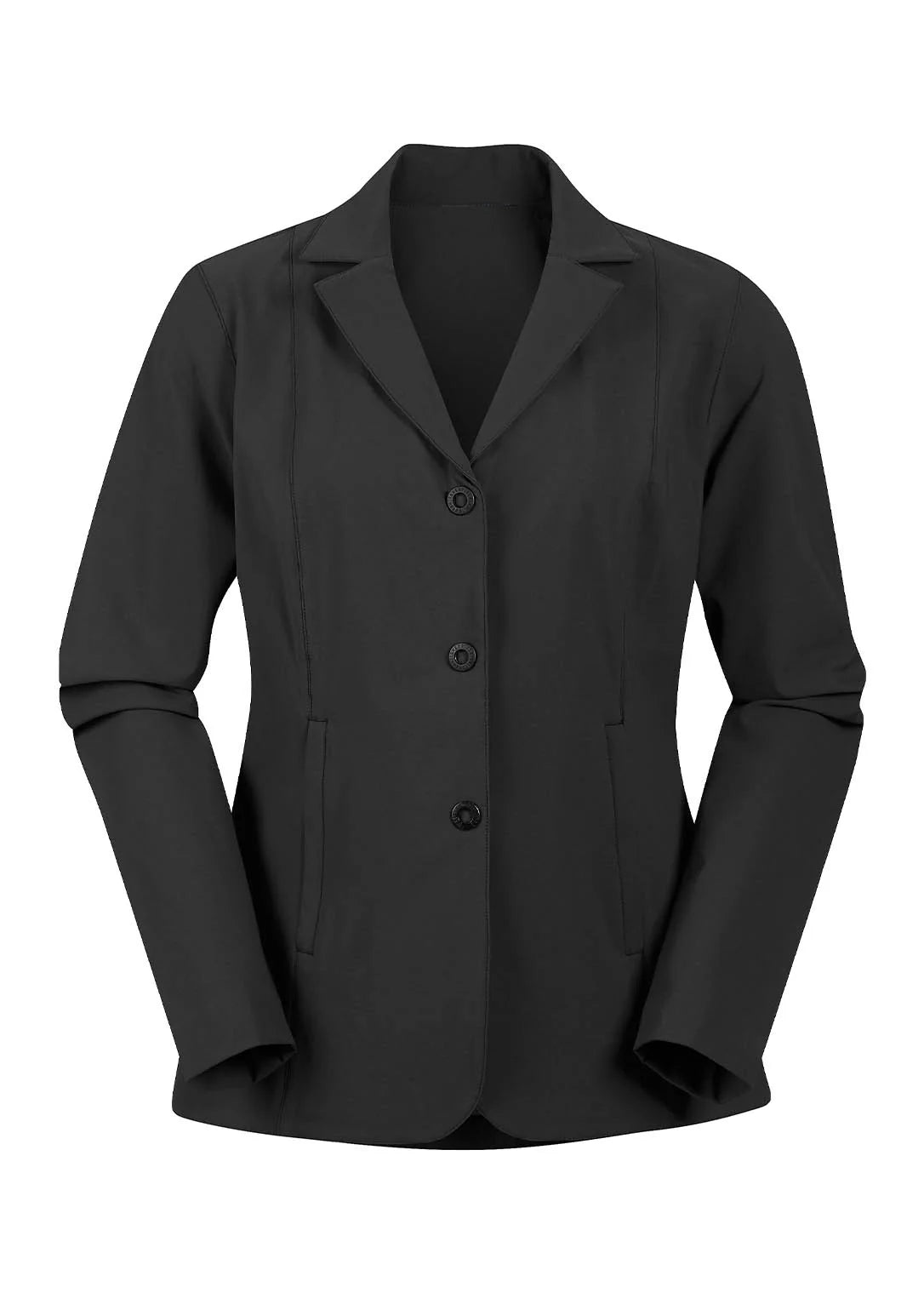 Front view of the black Kerrits Stretch Competitor Koat 3 Snap on a white background
