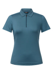 Front view of a  muted blue Kerrits Serenity Coolcore Short Sleeve Polo on a white background
