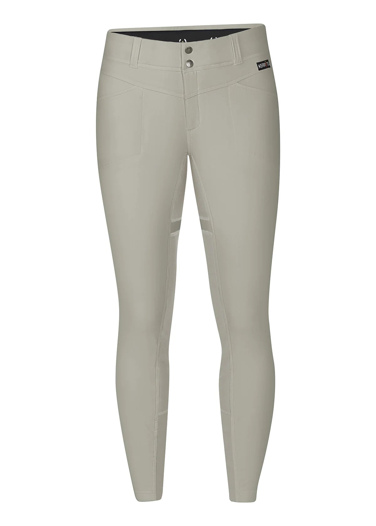 Front view of the sand Kerrits Crossover II Full Seat Breech on a white background