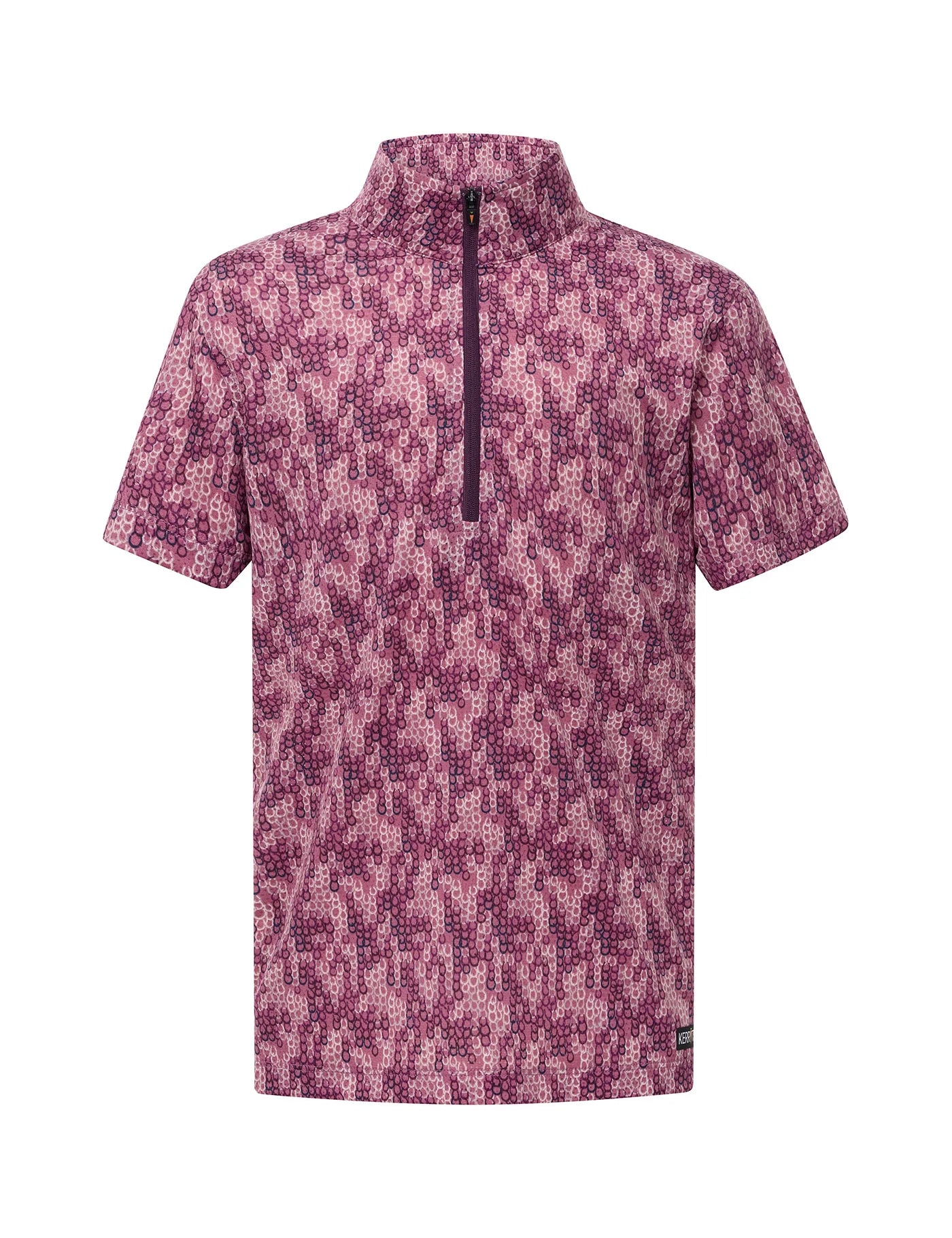 Front view of the pink Kerrits Kids EquiBreeze Ice Fil Short Sleeve Print Shirt on a white background