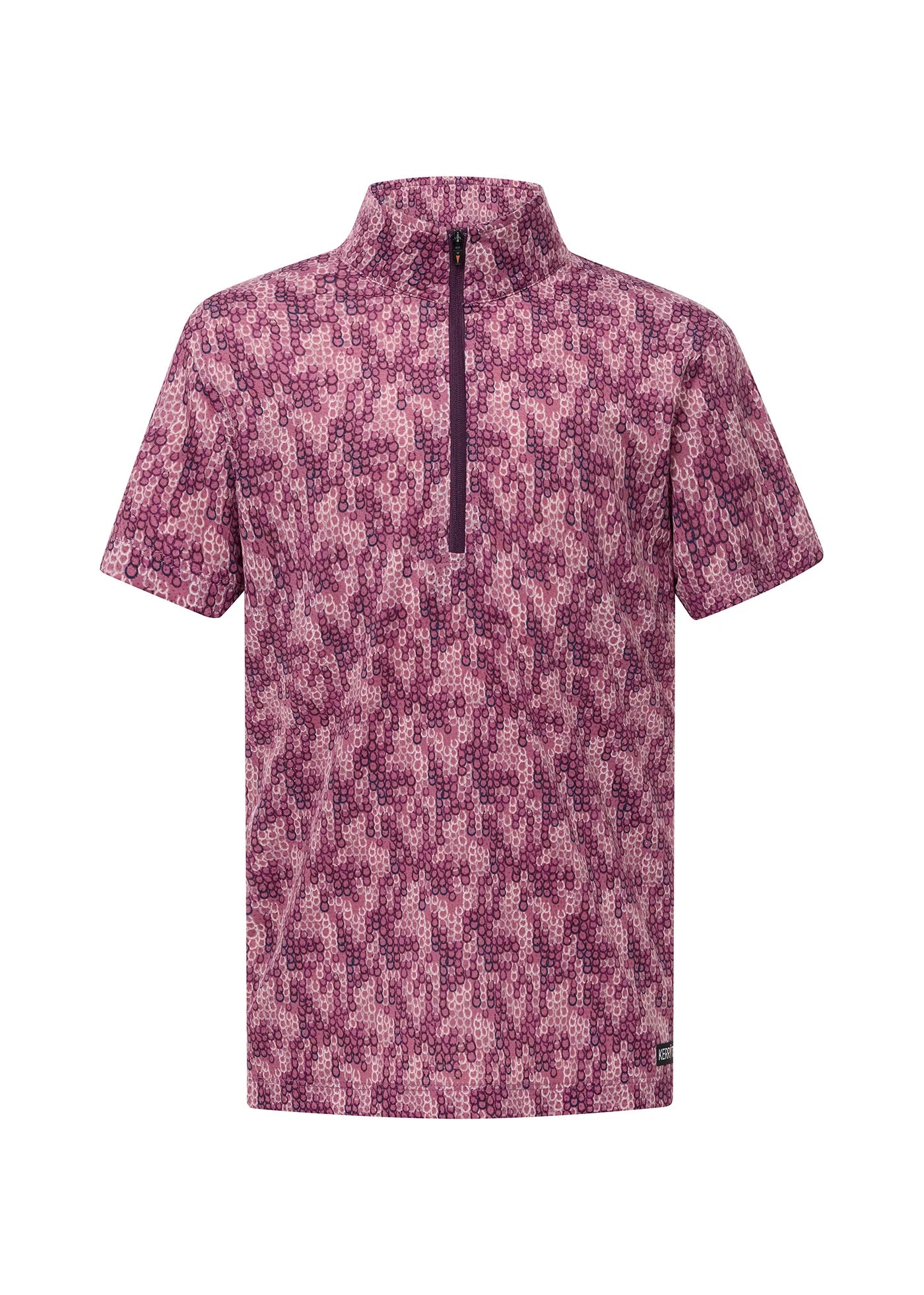 Front view of the pink Kerrits Kids EquiBreeze Ice Fil Short Sleeve Print Shirt on a white background