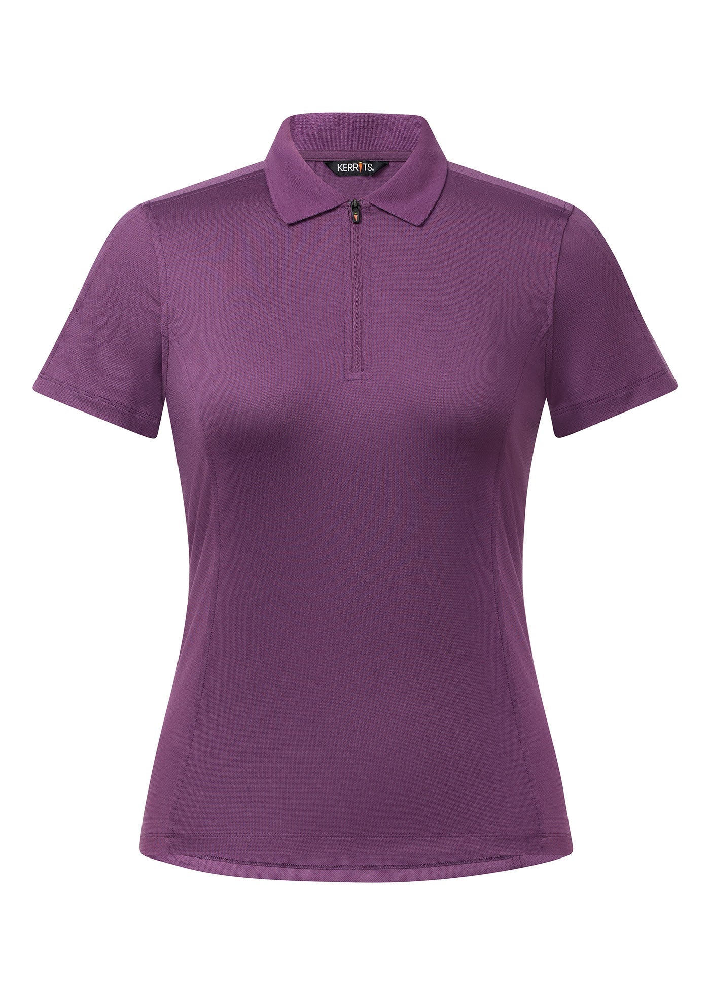 Front view of the purple Kerrits Serenity Coolcore Short Sleeve Polo on a white background