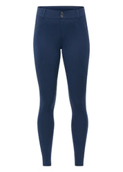 Blue full seat riding breeches shown front view on a white background