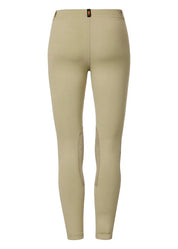 Beige riding tights shown rear view on a white background