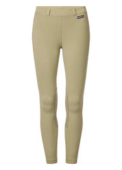 Beige riding tights shown front view on a white background