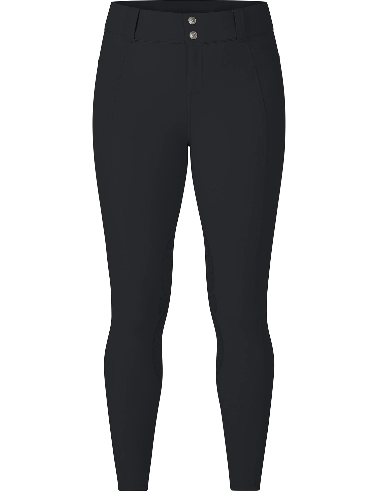 Front view of the black Kerrits Affinity Pro Knee Patch Breech on a white background