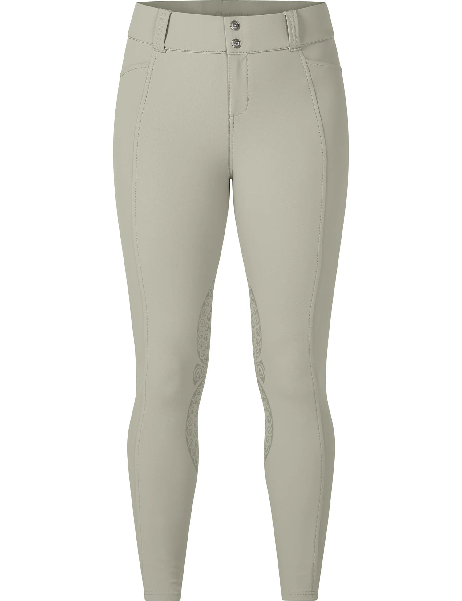 Front view of the tan Kerrits Affinity Pro Knee Patch Breech on a white background