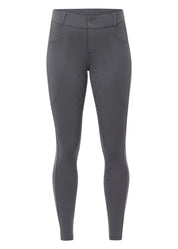 Front view of the gray Kerrits Free Motion Coolcore Full Seat Breech on a white background