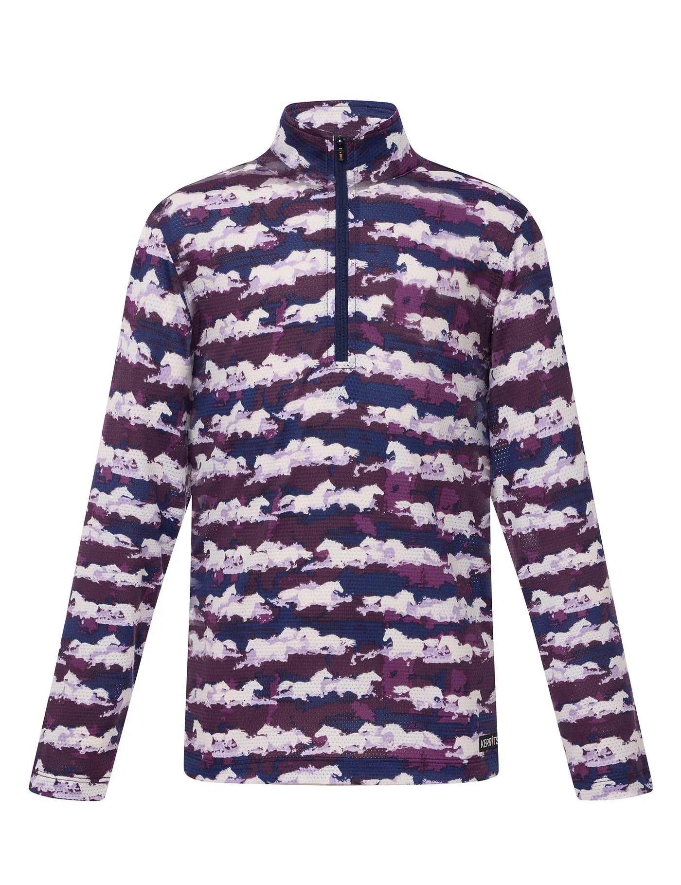 Front view of the purple Kerrits Kids EquiBreeze Ice Fil Long Sleeve Shirt on a white background