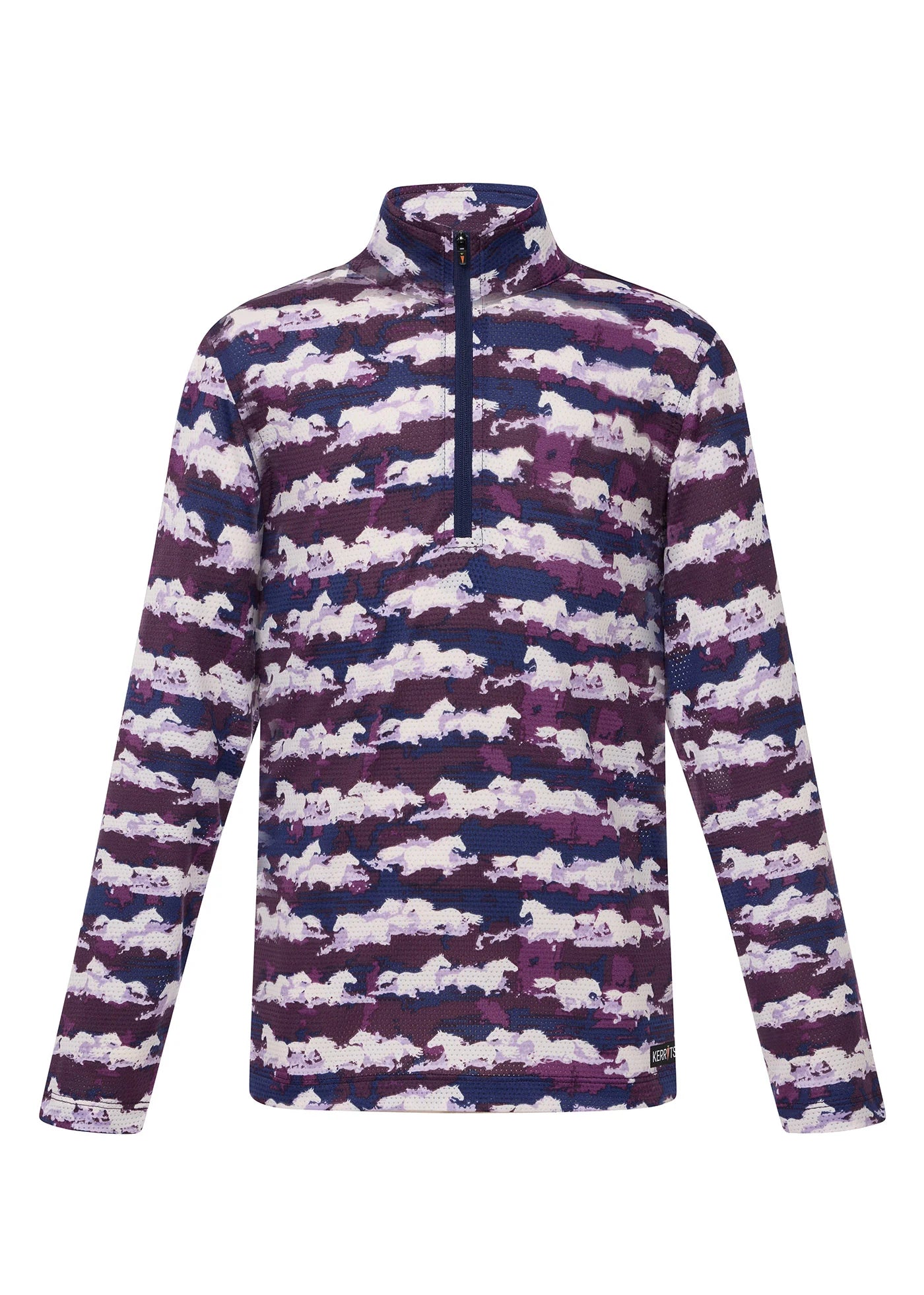 Front view of the purple Kerrits Kids EquiBreeze Ice Fil Long Sleeve Shirt on a white background