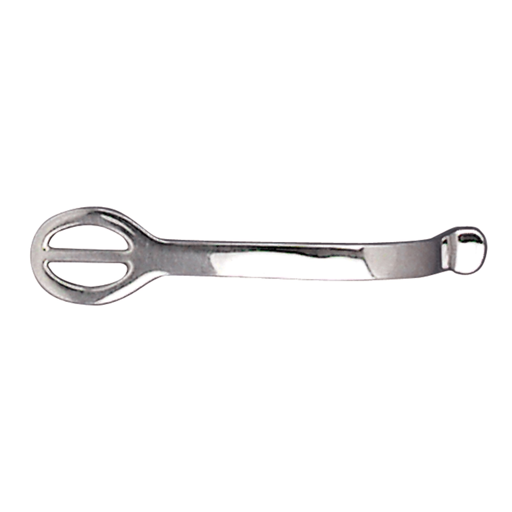 Side view of the 1/4" Toklat Rounded Eyelet Humane Spur on a white background