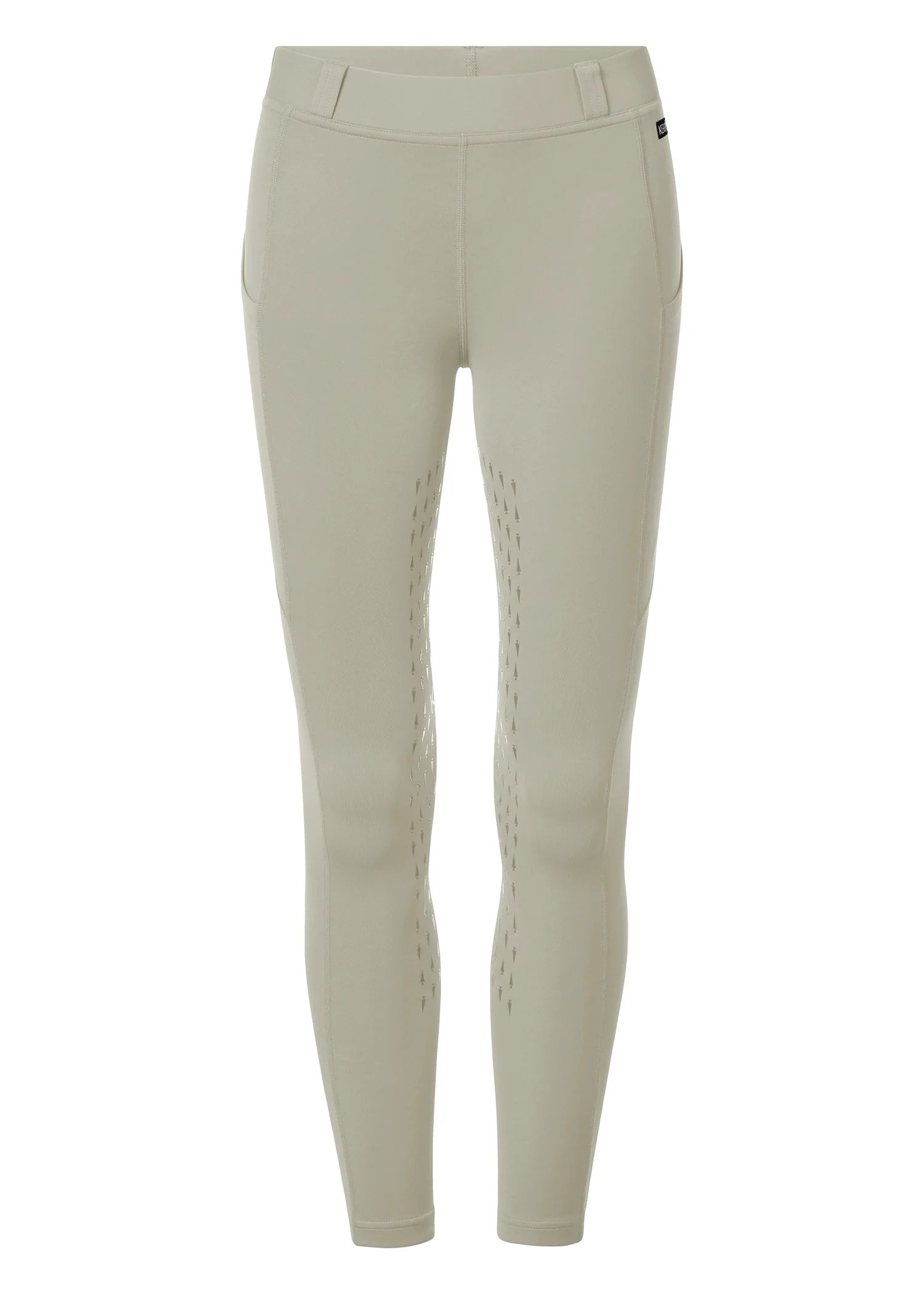 Front view of the tan Kerrits Kids Coolcore Full Seat Tech Tights on a white background