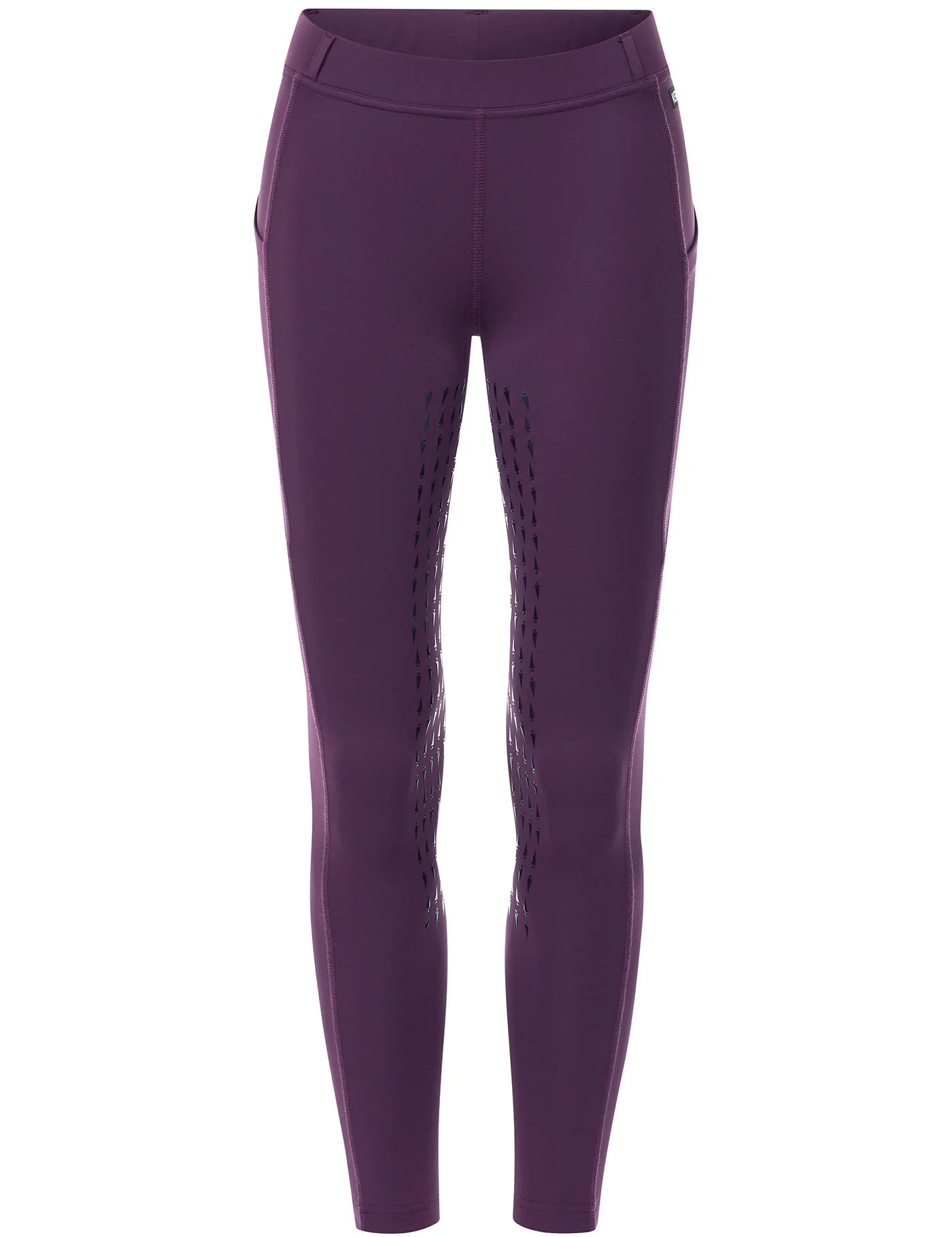 Front view of the purple Kerrits Kids Coolcore Full Seat Tech Tights on a white background