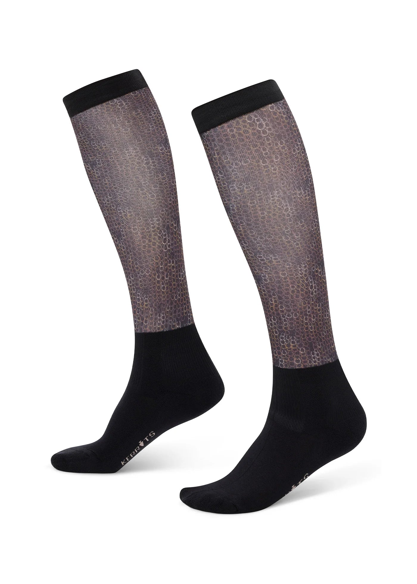 Left and right side view of a pair of Dual Zone Boot Socks in the color Black Lucky Cascade