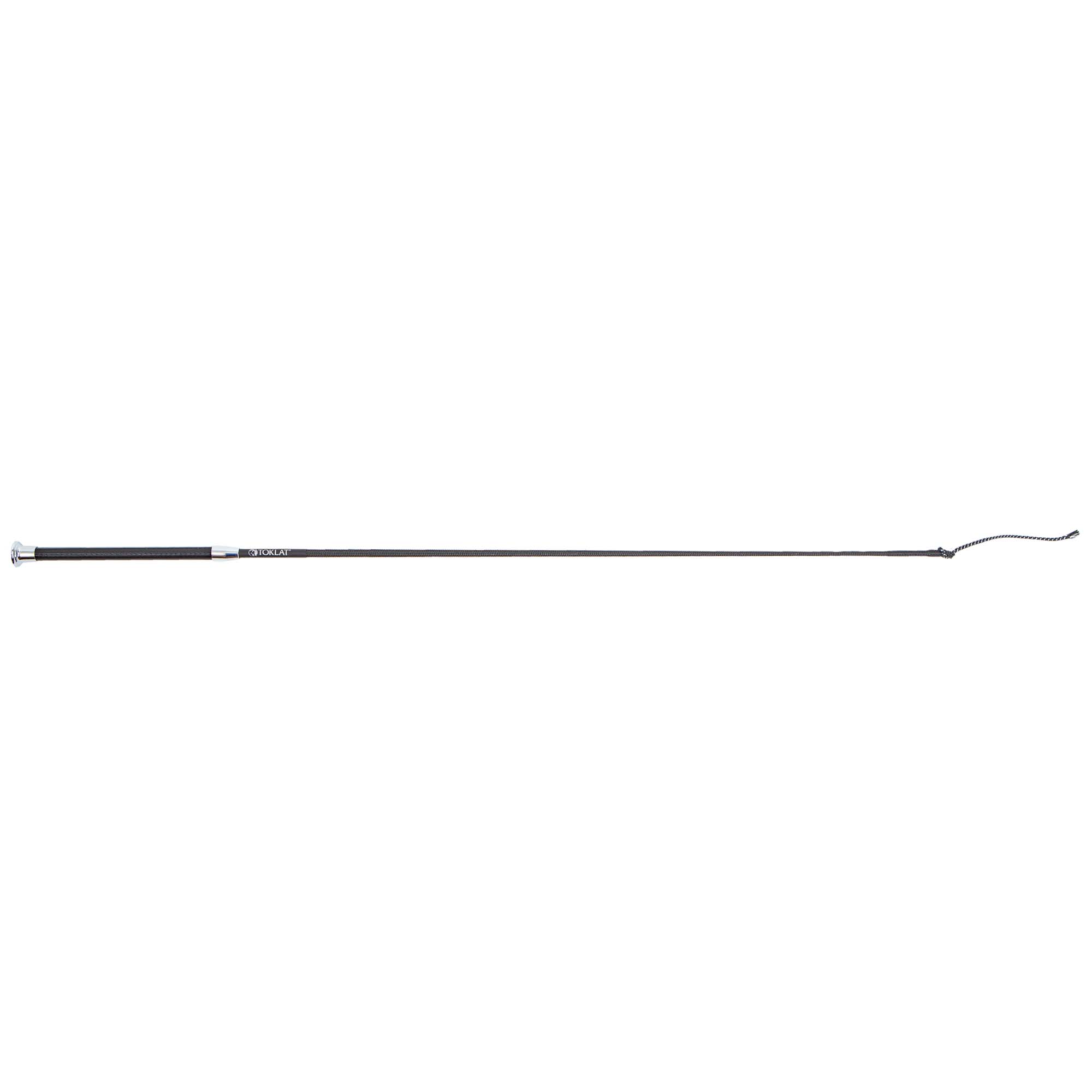 Full view of the black Toklat Dressage Whip on a white background