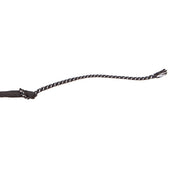 Close-up view of the lash on the black Toklat Dressage Whip on a white background