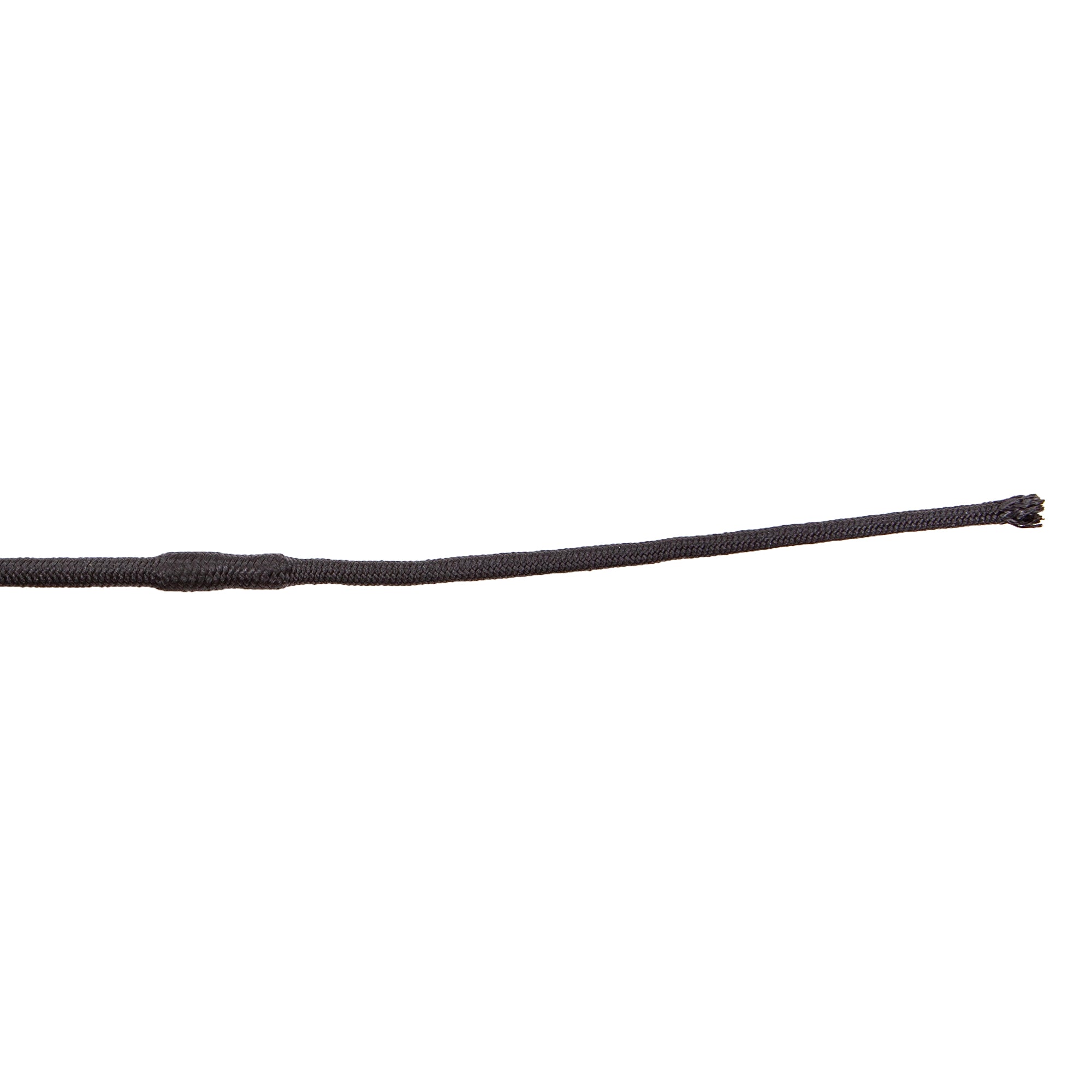 Close-up view of the tail on the black Toklat Carbon Fiber Dressage Whip on a white background