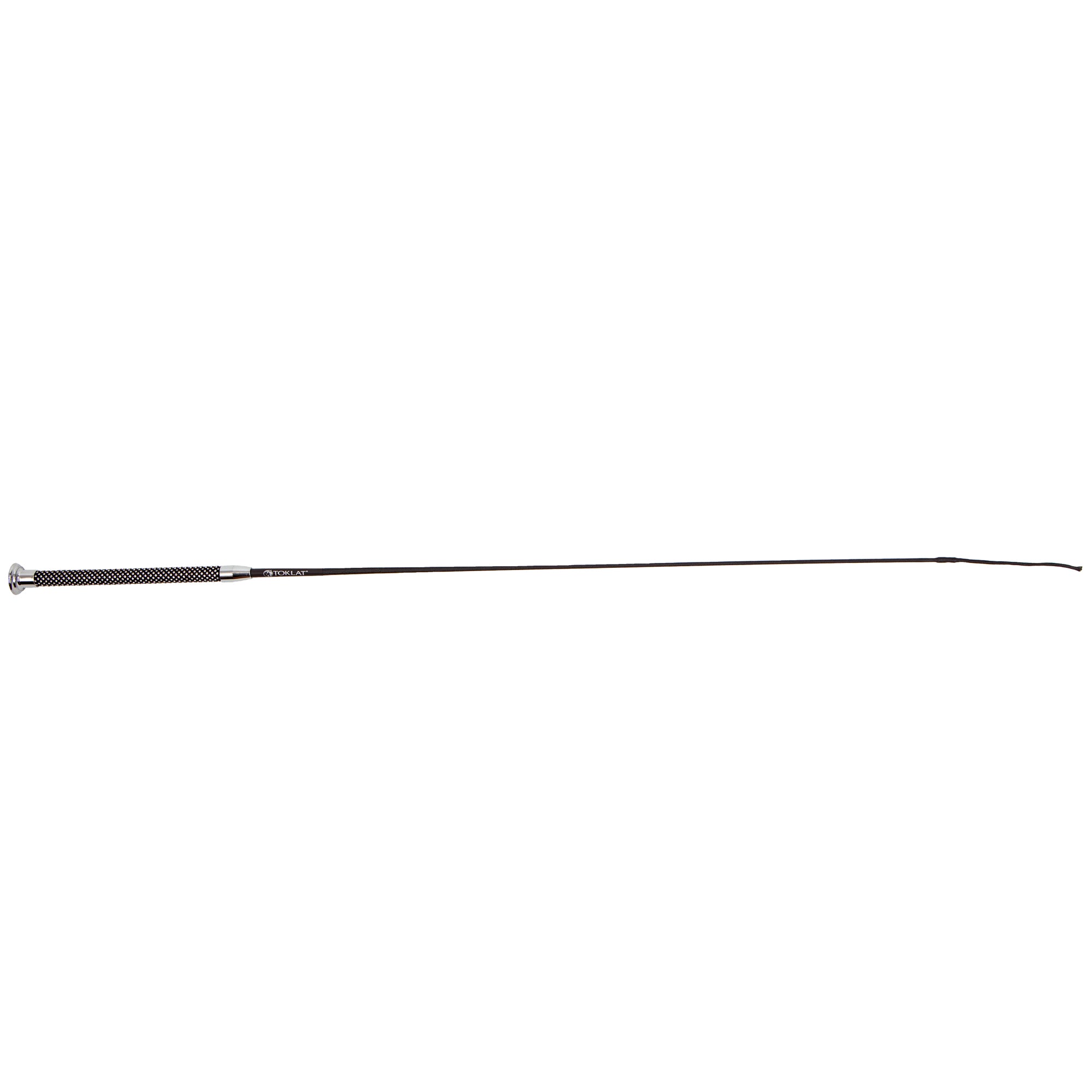 Full view of the black Toklat Crystal Bling Handle Dressage Whip on a white background
