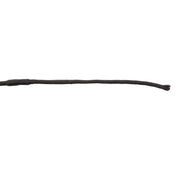 Close-up view of the lash on the black Toklat Crystal Bling Handle Dressage Whip on a white background