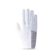 Backhand view of the white Roeckl Lillinoe Riding Gloves on a white background