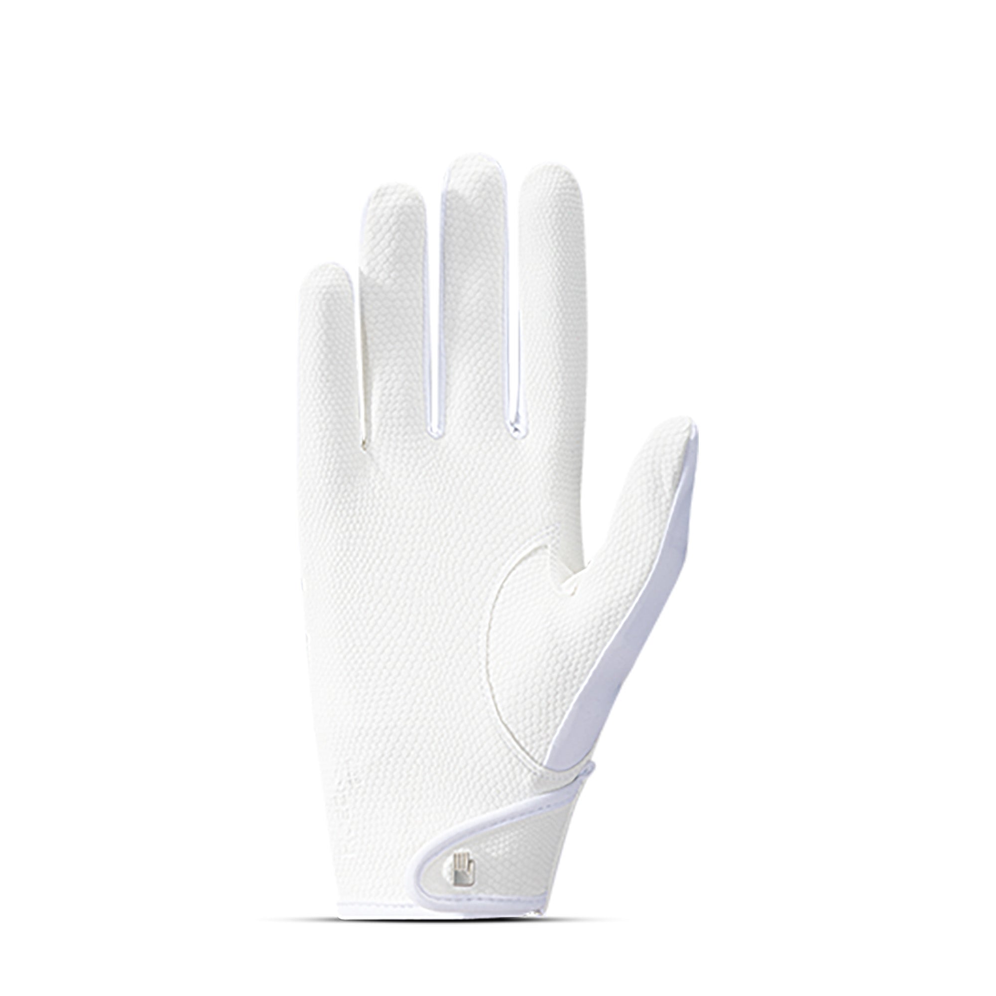 Palm view of the white Roeckl Lillinoe Riding Gloves on a white background
