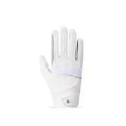 Backhand view of the white Roeckl Manecaress Riding Gloves on a white background