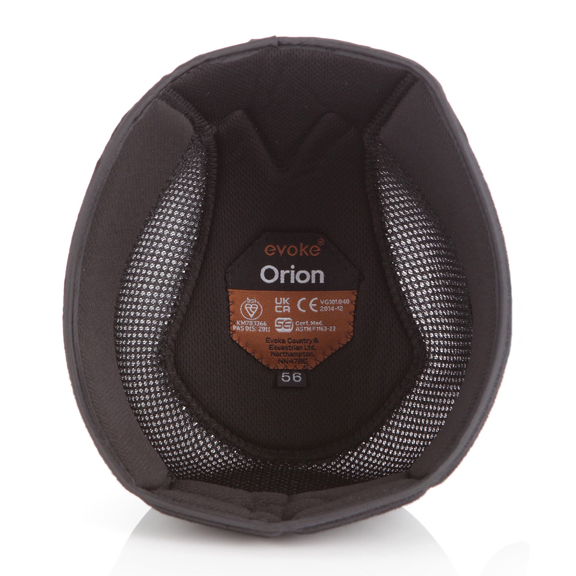 Underside view of the Evoke Orion Skull Liner on a white background