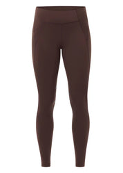 Brown riding tights shown front view on a white background