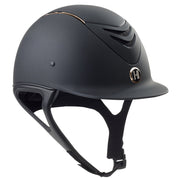 Angled front view of the black rosegold OneK Mips CCS Helmet on a white background