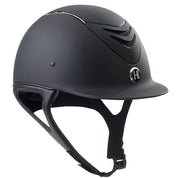 Angled front view of the black chrome stripe OneK Mips CCS Helmet on a white background