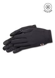 View of a pair of black Kerrits Kids Thermo Tech Riding Gloves on a white background