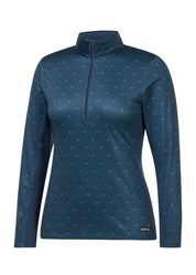 Front view of the Nightfall Lucky Dots Kerrits In the Zone Coolcore Long Sleeve Riding Shirt on a white background