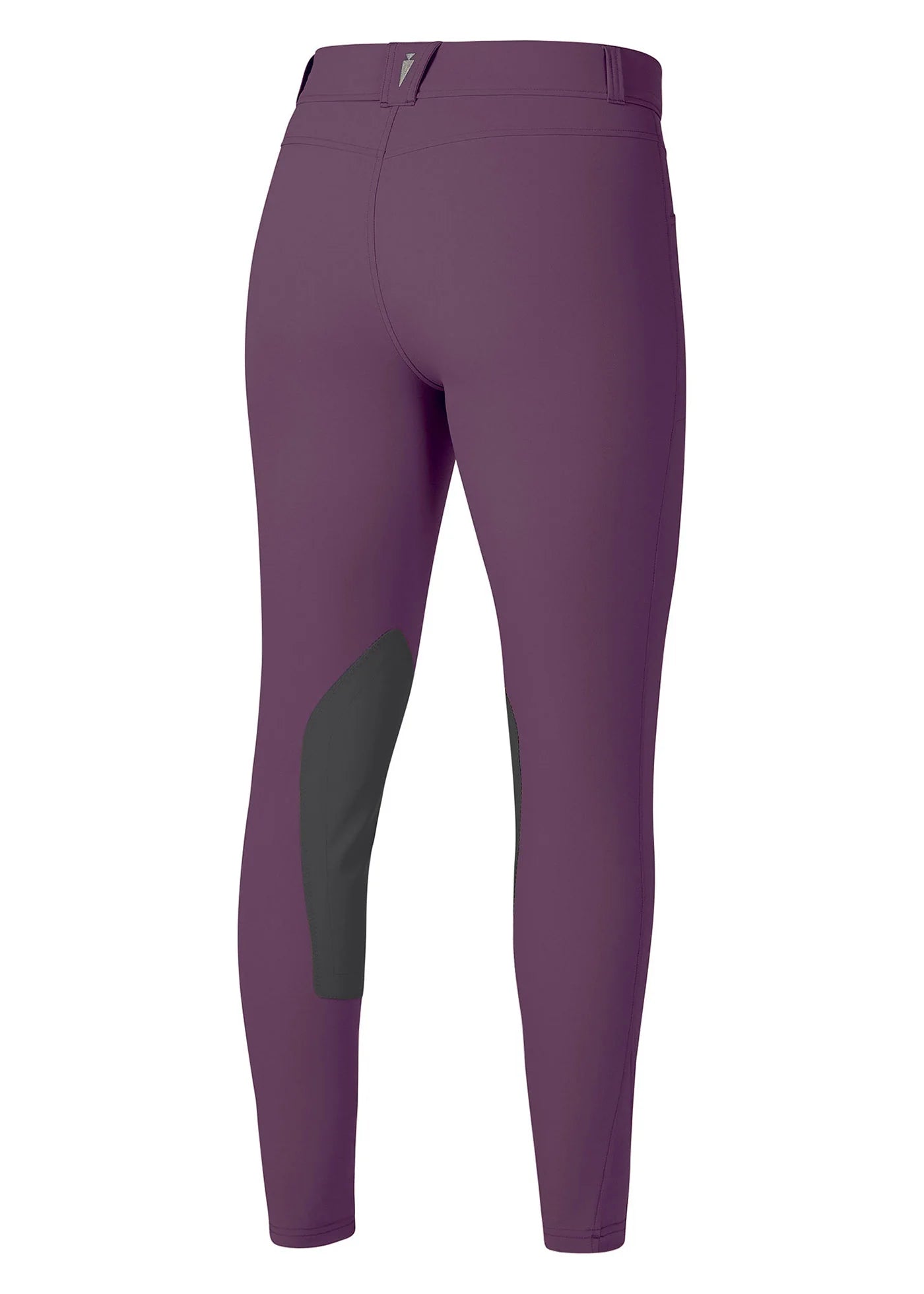 Back view of the purple Kerrits Crossover II Knee Patch Riding Breech on a white background