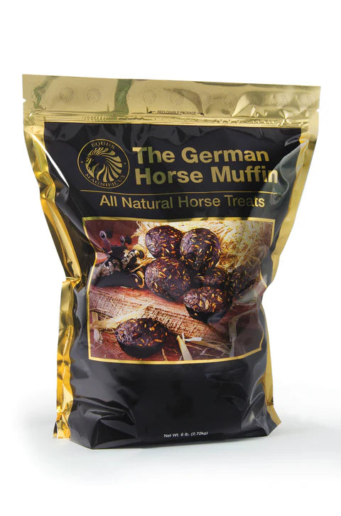 Front view of a 6 lb bag of Equus Magnificus The German Horse Muffin on a white background