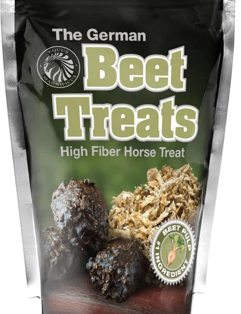 Front view of a 1 lb bag of Equus Magnificus German Beet Treats on a white background