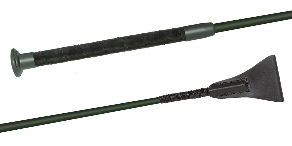 View of both the handle and popper for the Fleck Silk Touch Premium Jumping Bat in black with graphite details